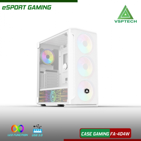 Thùng Máy Case gaming VSPTECH FA 404W trắng kèn 3 fan LED mặt trước