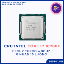 CPU Intel Core i7-10700F (2.9GHz turbo up to 4.8GHz, 8 nhân 16 luồng, 16MB Cache, 65W)