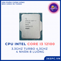 Chip xử lý CPU Intel Core i3 12100 (3.3GHz turbo up to 4.3GHz, 4 nhân 8 luồng, 12MB Cache, 58W) - Tray