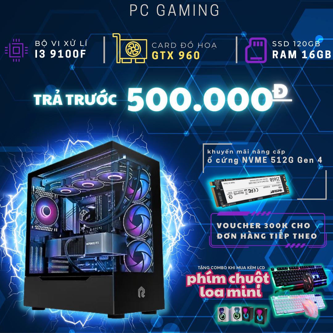 PC GAMING I3 9100F | RAM 16GB | SSD 120GB | GTX 960 2GB