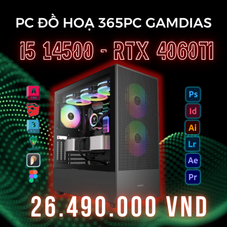 PC ĐỒ HỌA 365 i5 14500 RTX 4060Ti 16GB | RAM 32GB | SSD 500GB 